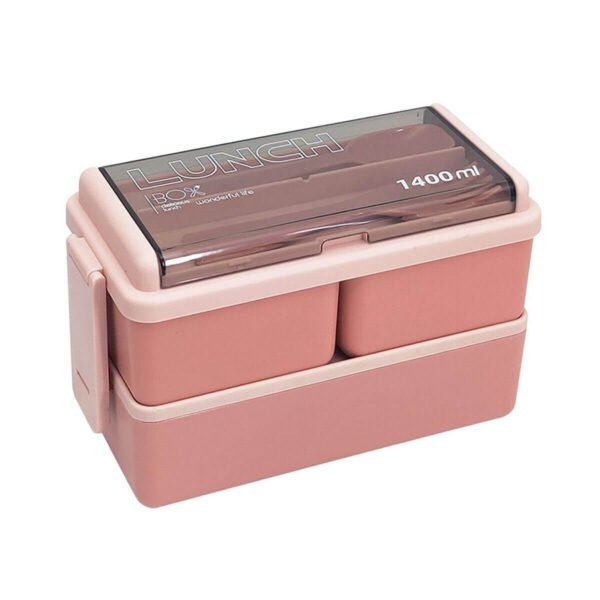 4 In 1 Double Layer Plastic Lunch Box With Cutlery Set - Image 2